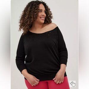 Torrid 10 00x Off-Shoulder Lt Weight French Terry Embroidered Sweatshirt